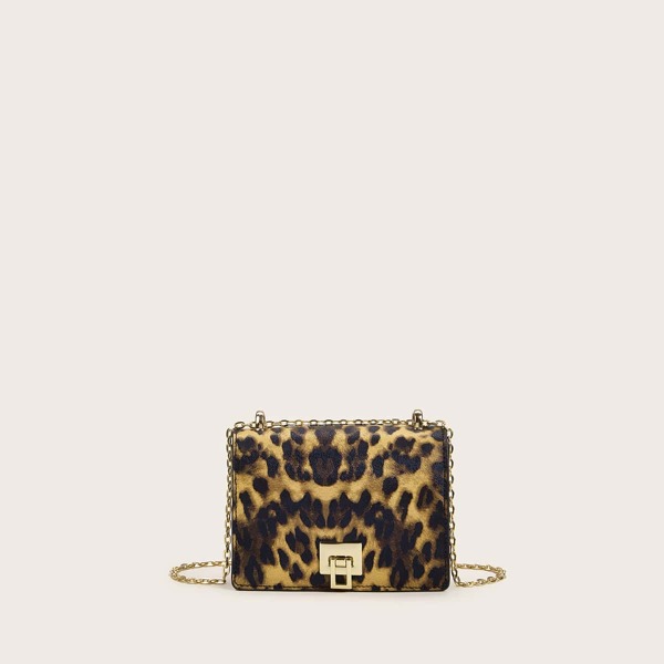 

Metal Lock Leopard Chain Bag, Multicolor