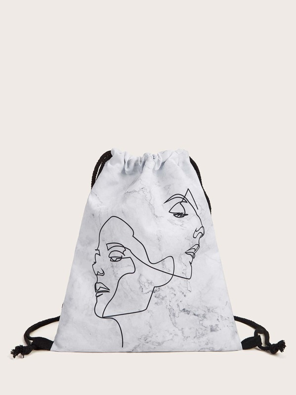 

Figure Graphic Drawstring Backpack, White