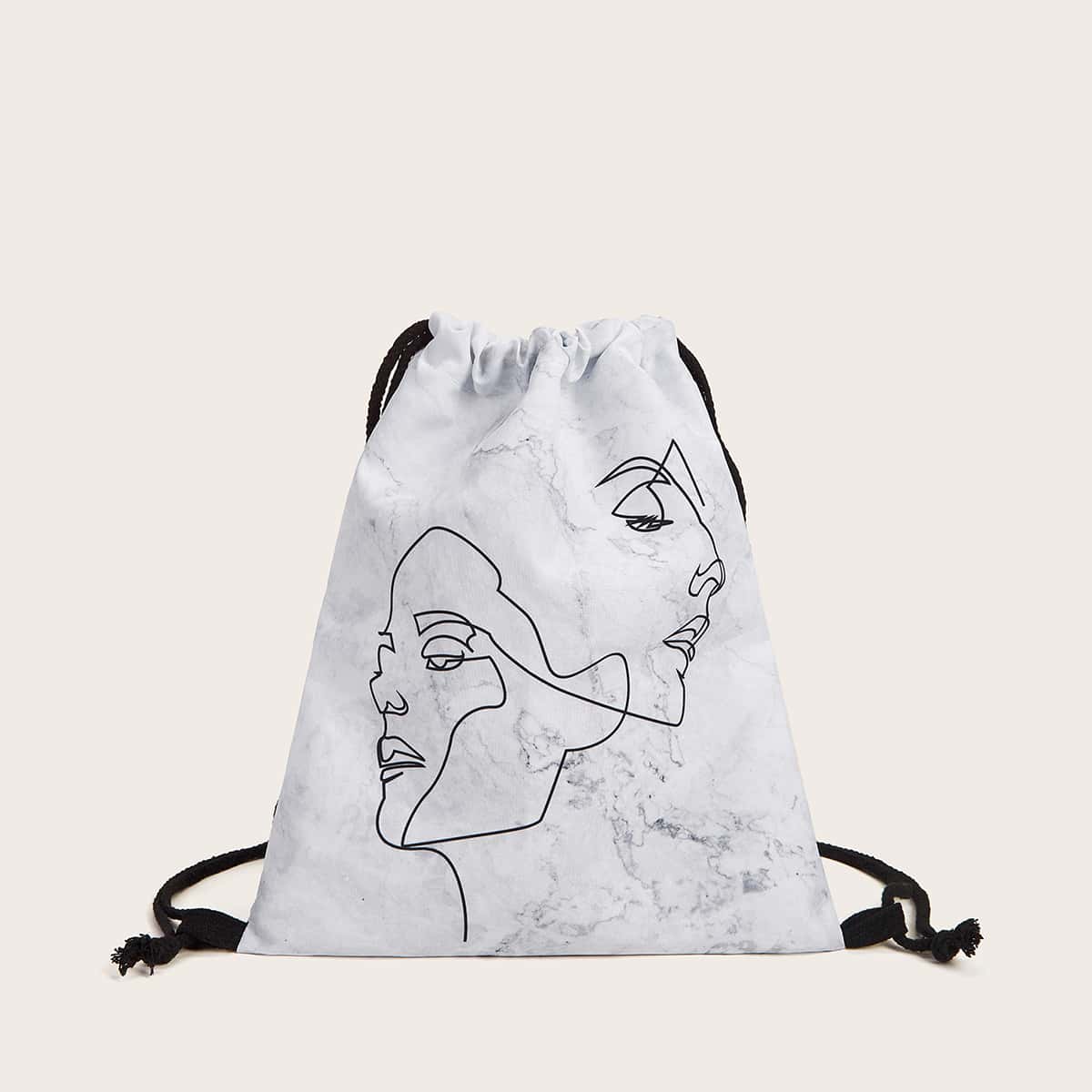 

Figure Graphic Drawstring Backpack, White