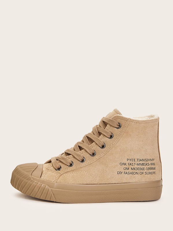 

Letter Graphic Lace-up Faux Fur Lined Sneakers, Khaki