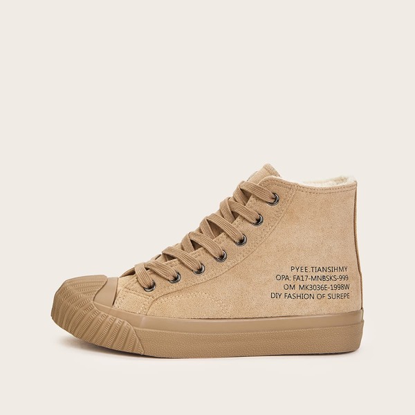 

Letter Graphic Lace-up Faux Fur Lined Sneakers, Khaki