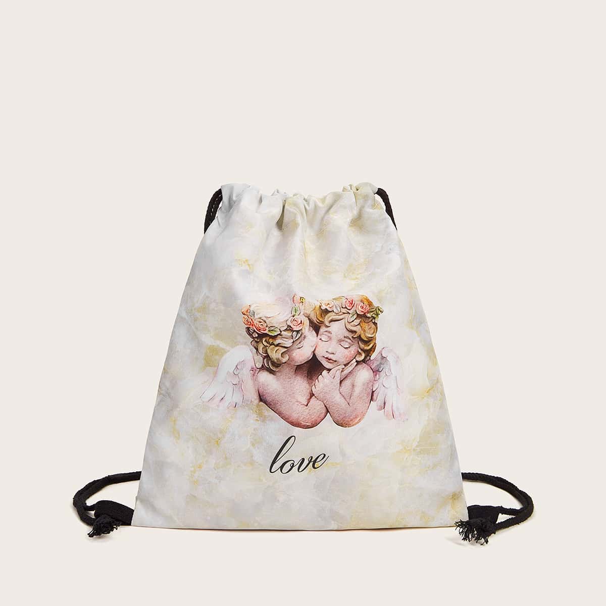 

Angle & Letter Graphic Drawstring Backpack, Multicolor