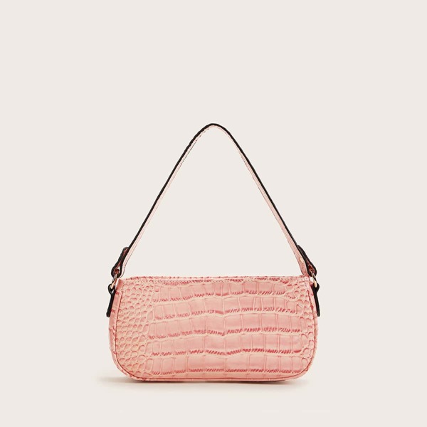 

Croc Embossed Baguette Bag, Pink