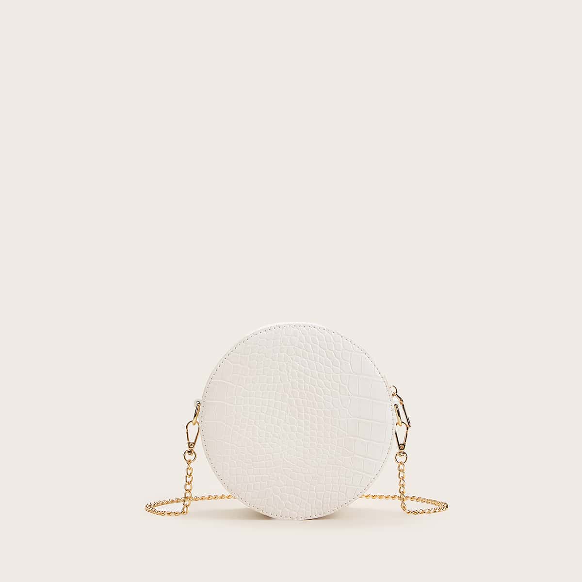 

Croc Embossed Round Shaped Chain Bag, White