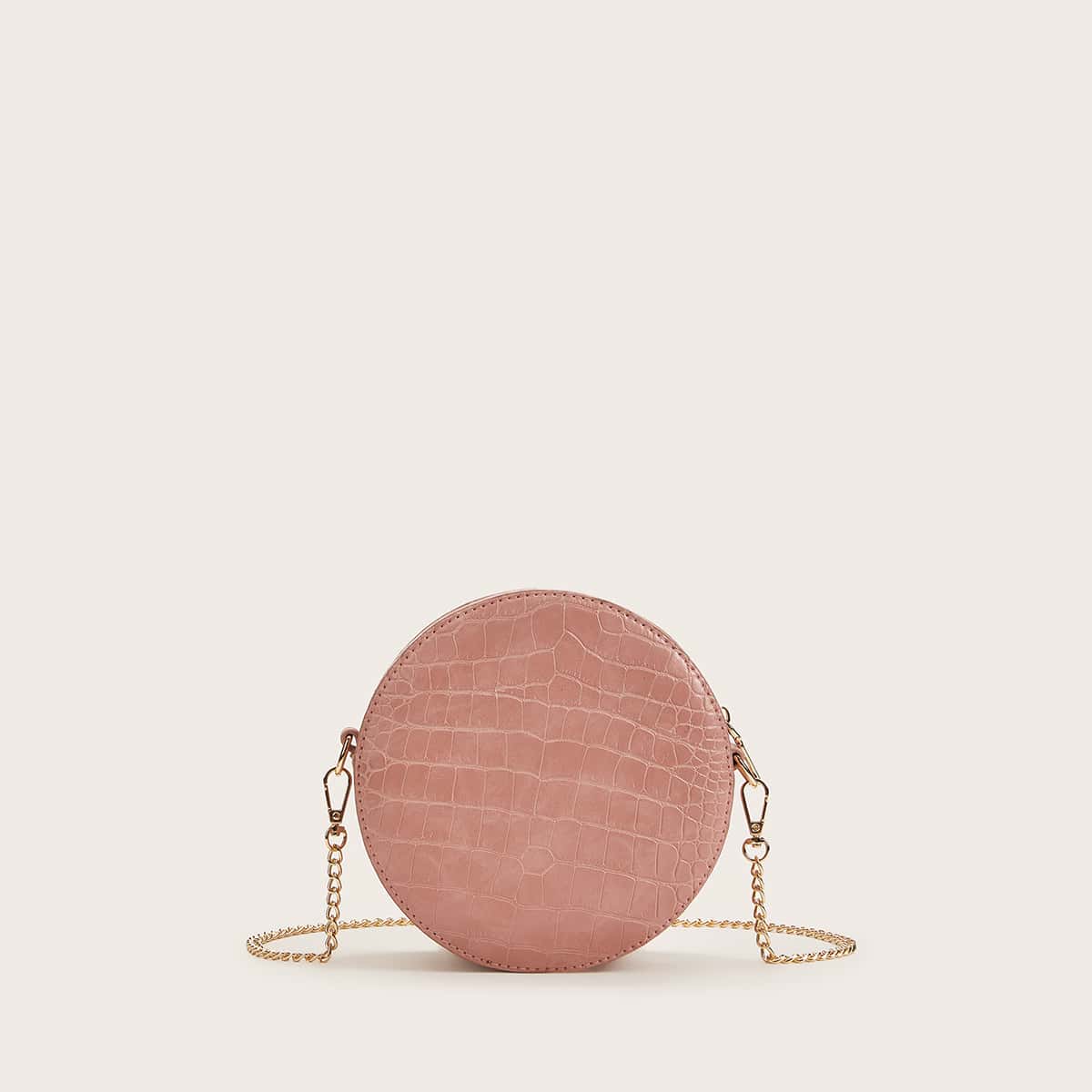 

Croc Embossed Round Shaped Chain Bag, Dusty pink