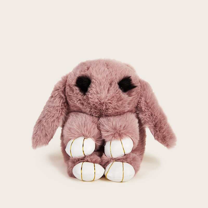 

Rabbit Design Fluffy Chain Bag, Pink