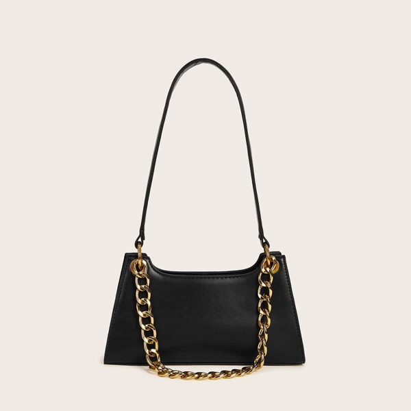 

Metal Chain Handle Tote Bag, Black