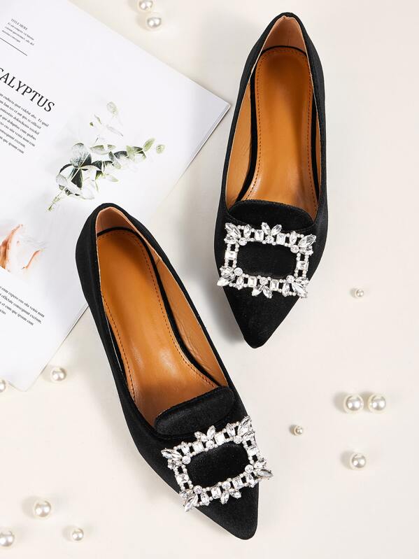 

Point Toe Rhinestone Decor Smoking Shoes, Black
