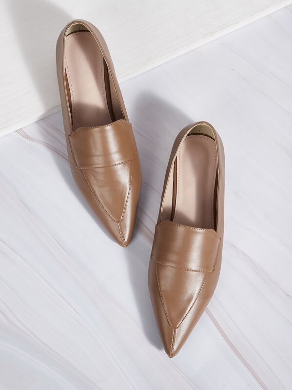 

Point Toe Flat Smoking Shoes, Brown
