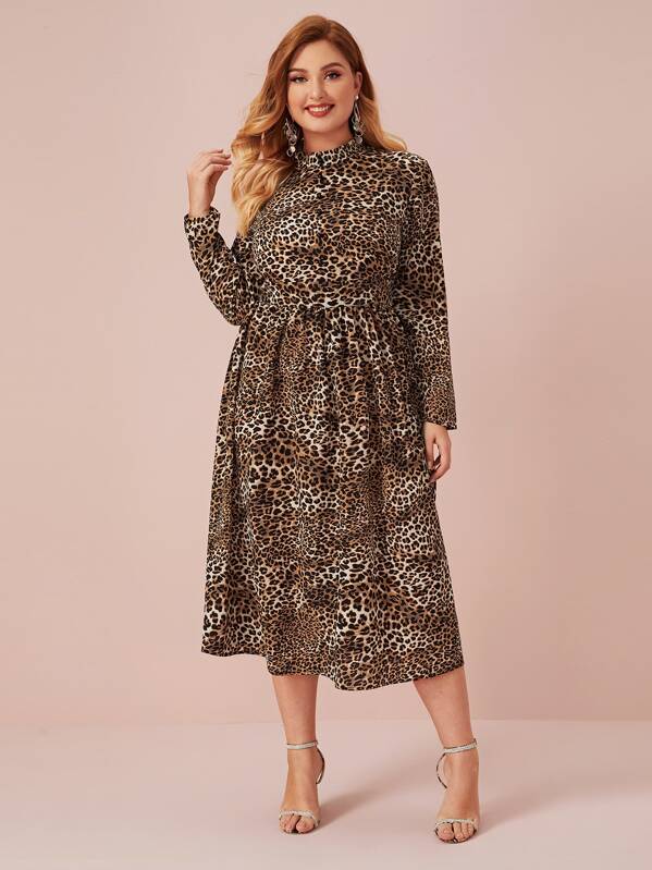 

Plus Mock-neck Leopard Print Dress, Multicolor, Nora