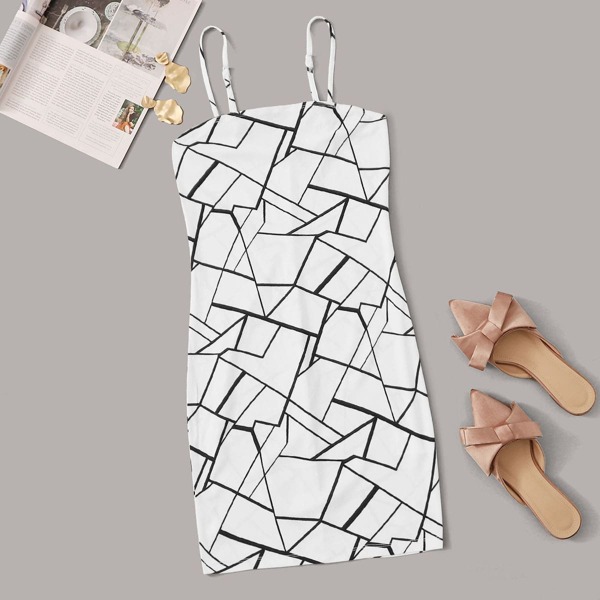 

Geo Print Slip Dress, White