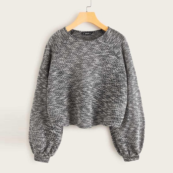 

Lantern Sleeve Space Dye Top, Grey