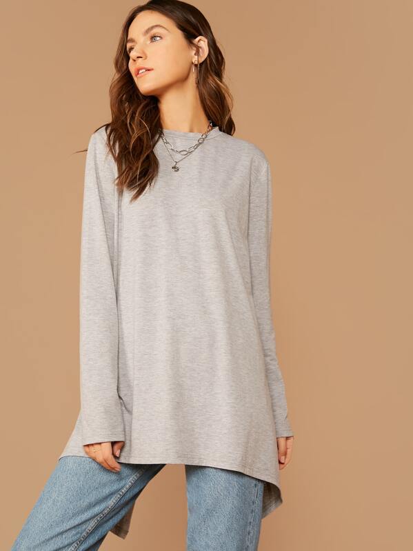 

Button Split Back Asymmetrical Hem Top, Grey, Zorana