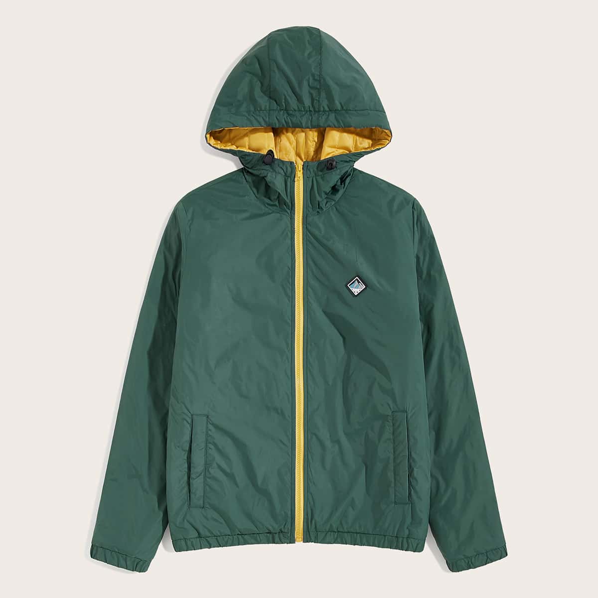 

Guys Patch Detail Zip Up Hooded Windbreaker Jacket, Green