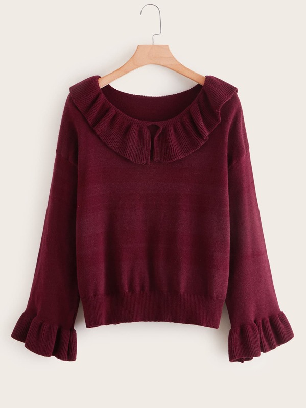 

Plus Peter Pan Collar Flounce Sleeve Sweater, Burgundy