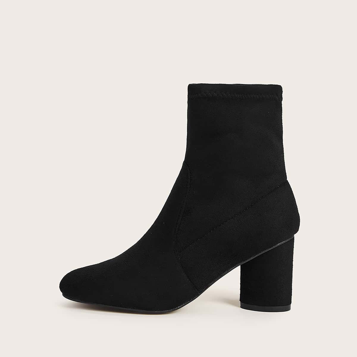 

Suede Chunky Heeled Sock Boots, Black