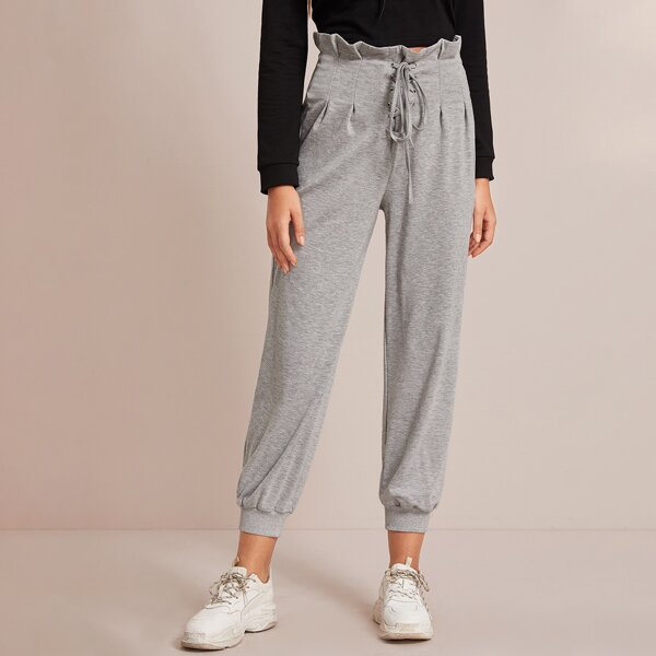 

Paperbag Waist Lace-up Detail Heather Grey Joggers