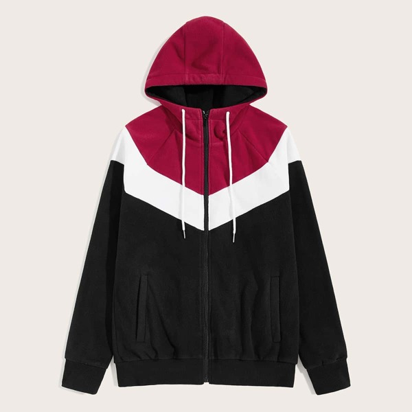 

Men Raglan Sleeve Chevron Fleece Jacket, Multicolor