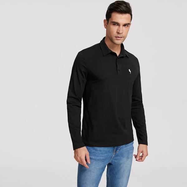 

Men Embroidered Lightning Detail Polo Shirt, Black