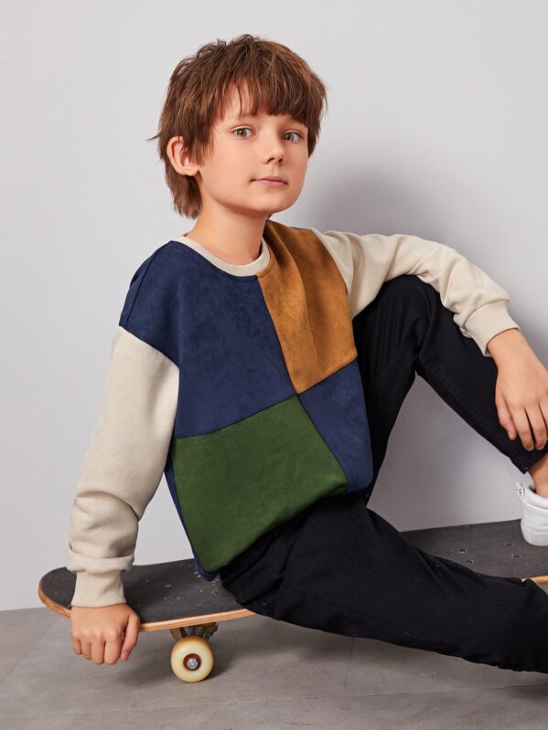 

Boys Color Block Suede Pullover, Multicolor, Bogdan