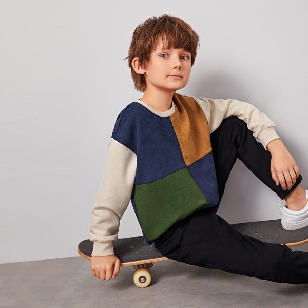 

Boys Color Block Suede Pullover, Multicolor