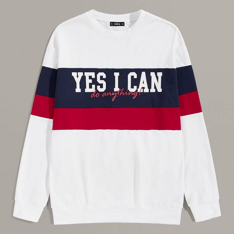

Guys Slogan Graphic Colorblock Pullover, White