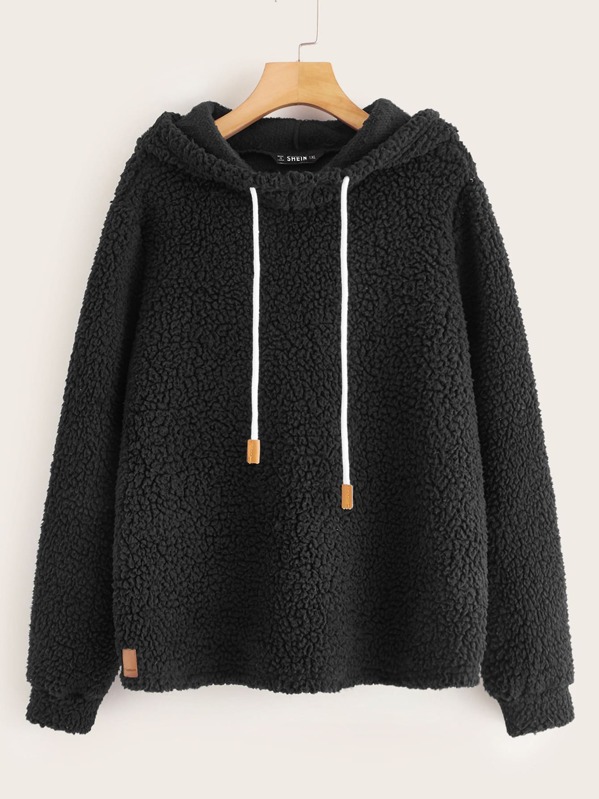 

Plus Patched Detail Teddy Hoodie, Black