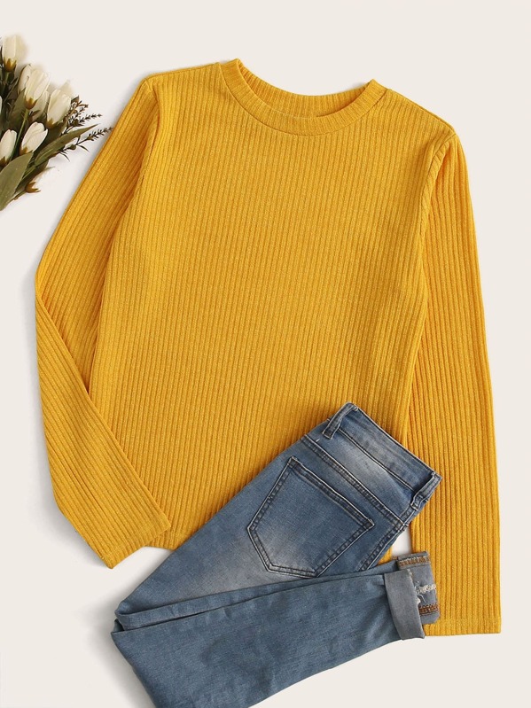 

Solid Rib-knit Tee, Yellow