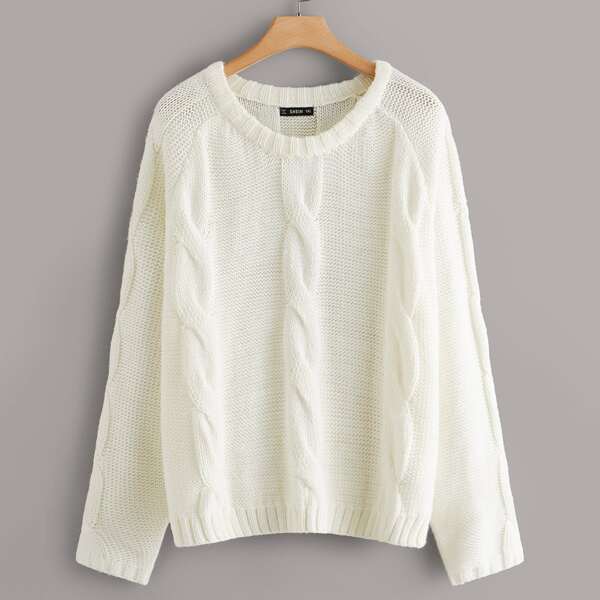 

Plus Raglan Sleeve Cable Knit Sweater, Beige pastel