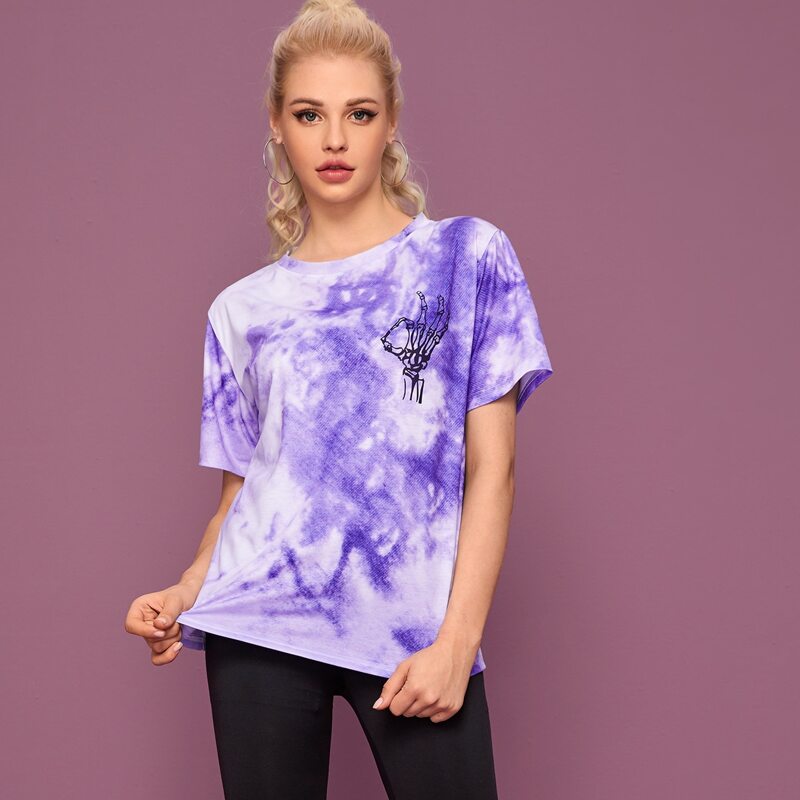 

Halloween Skull Print Tie Dye Tee, Purple