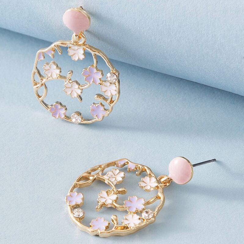 

1pair Flower & Rhinestone Decor Round Drop Earrings, Multicolor