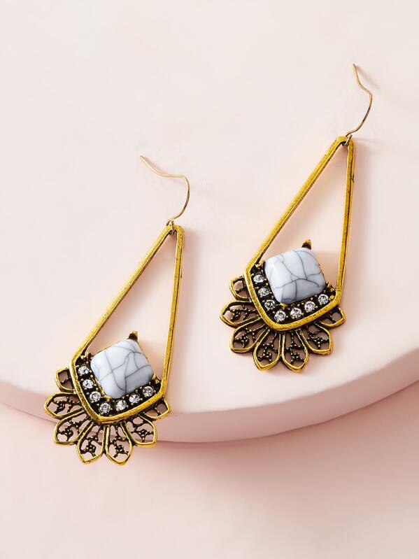 

1pair Stone & Rhinestone Decor Flower Drop Earrings, Multicolor