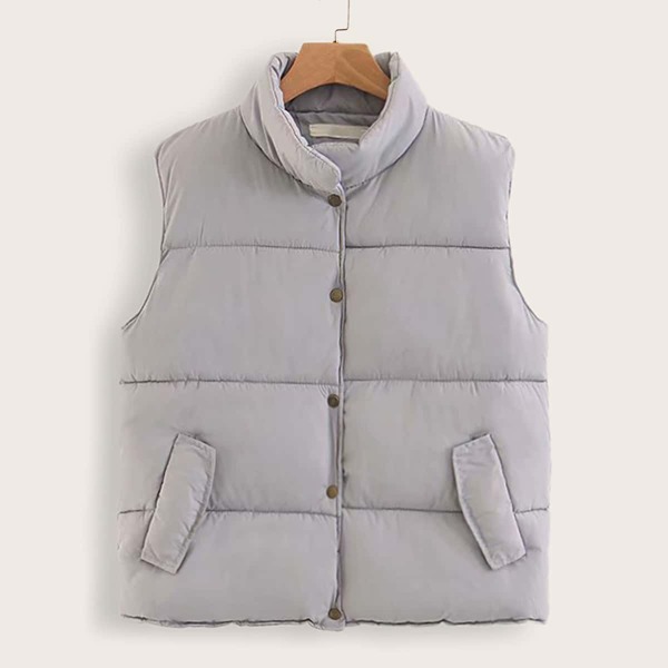 

Button Front Pocket Side Padded Vest, Grey