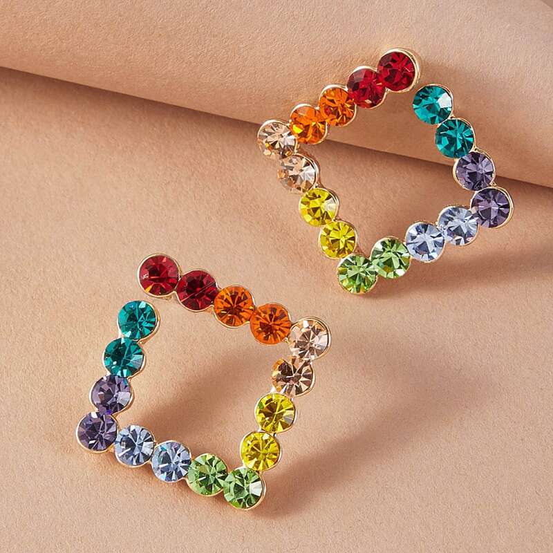 

1pair Rhinestone Engraved Square Stud Earrings, Multicolor