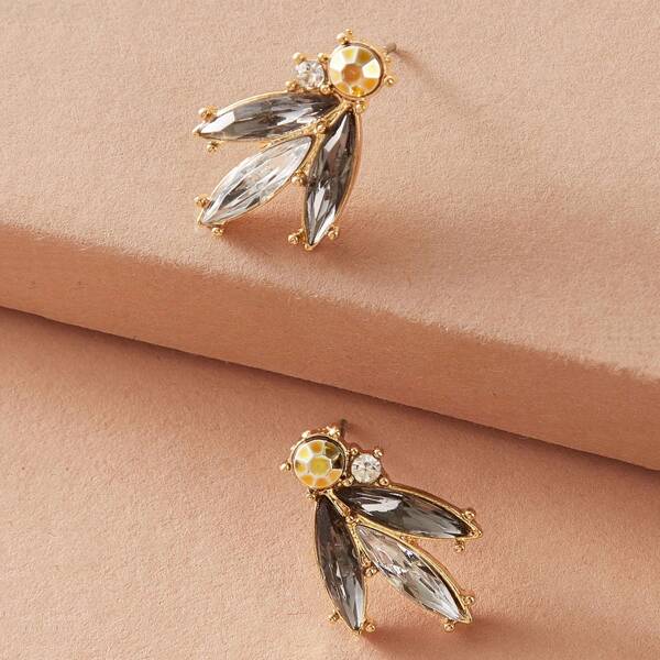 

1pair Gemstone Engraved Stud Earrings, Multicolor
