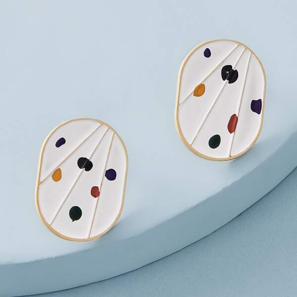 

1pair Pigment Decor Geometric Earrings, Multicolor