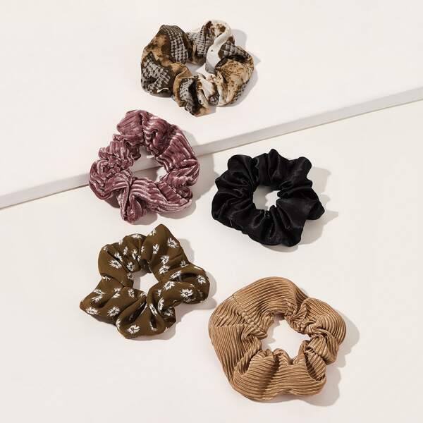 

5pcs Ditsy Floral & Snakeskin Pattern Scrunchie, Multicolor