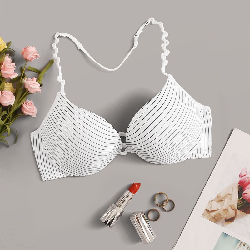 

Striped Underwire Bra, White