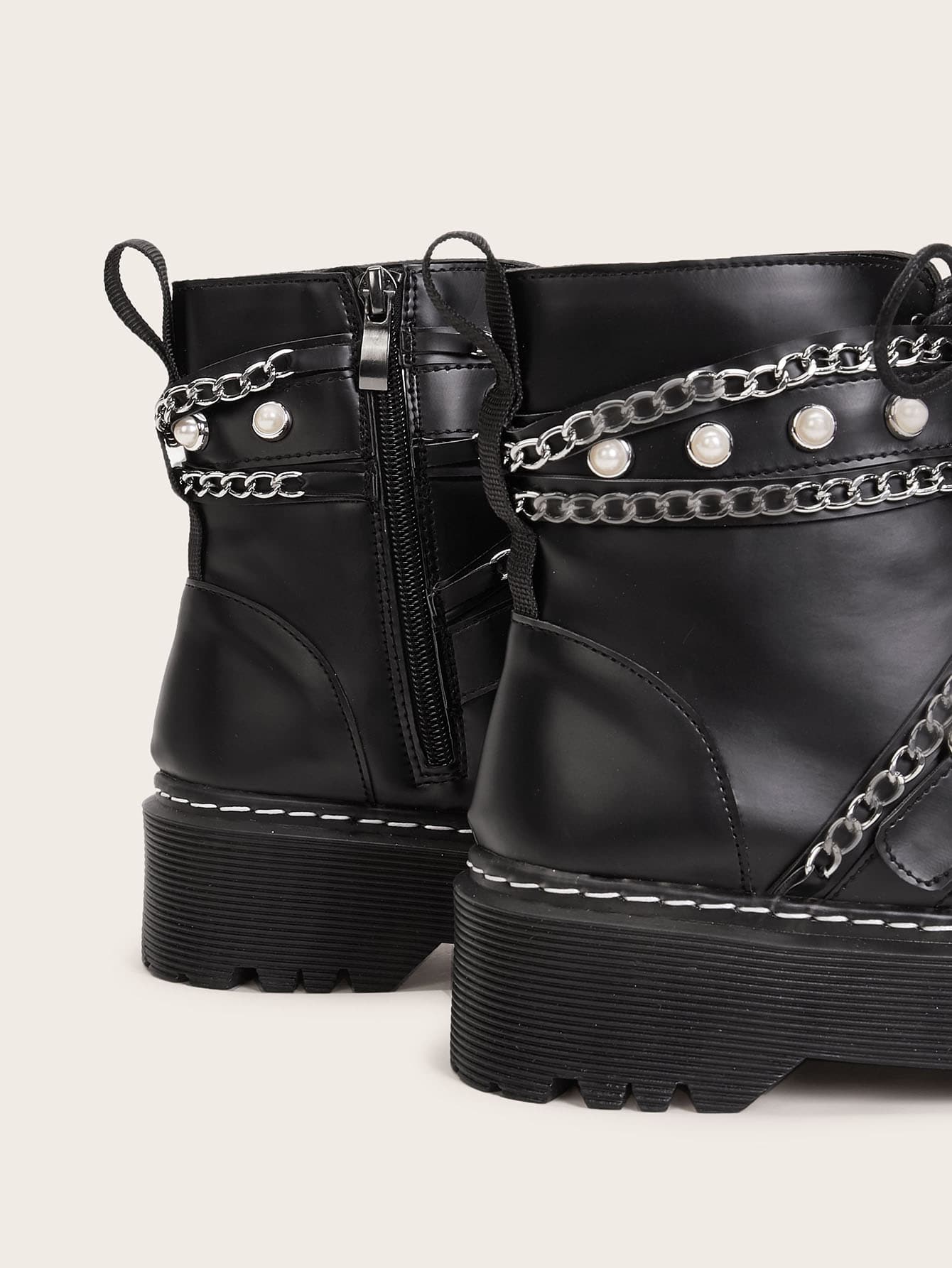 faux pearl & buckle decor lace-up boots for sale australia| new