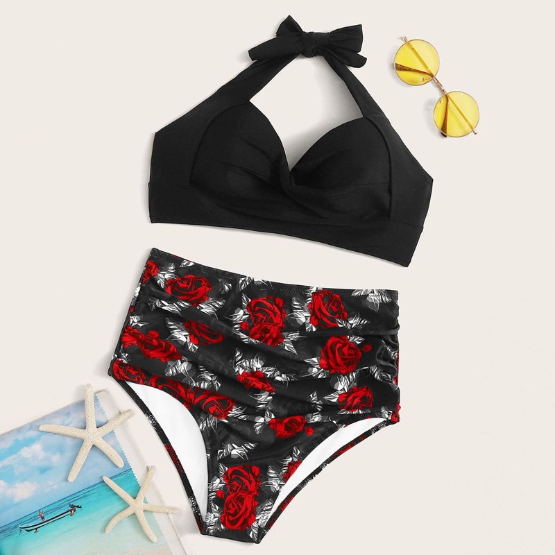 

Underwire Top With Floral Print High Waist Bikini, Multicolor