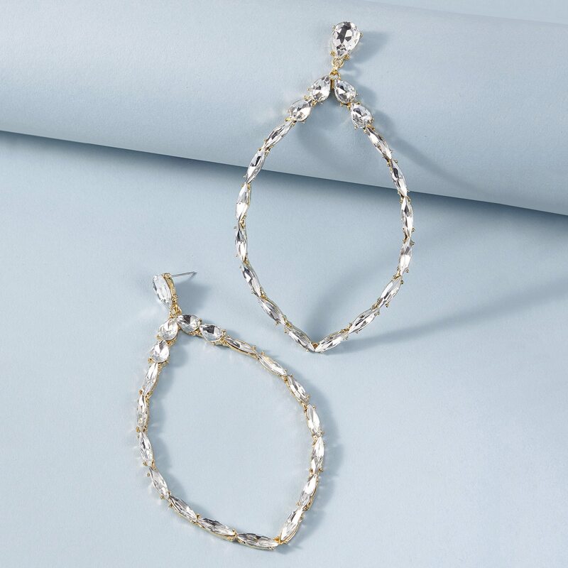 

1pair Rhinestone Engraved Waterdrop Earrings, White