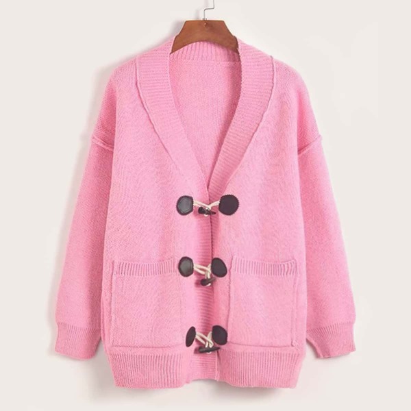 

Horn Buckle Double Pocket Cardigan, Pink bright