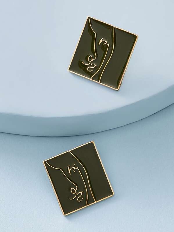 

1pair Figure Graphic Square Stud Earrings, Multicolor