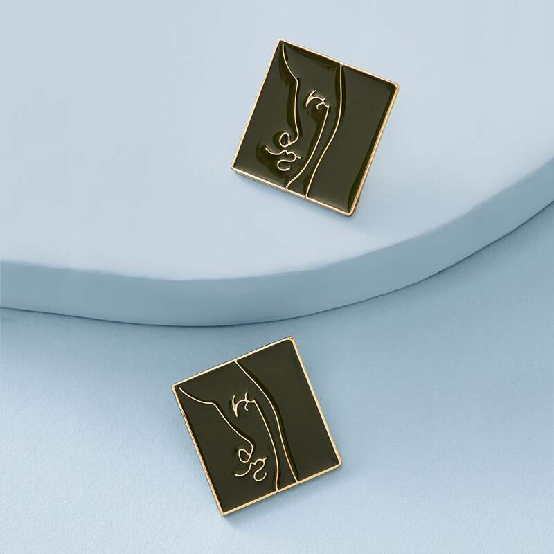 

1pair Figure Graphic Square Stud Earrings, Multicolor