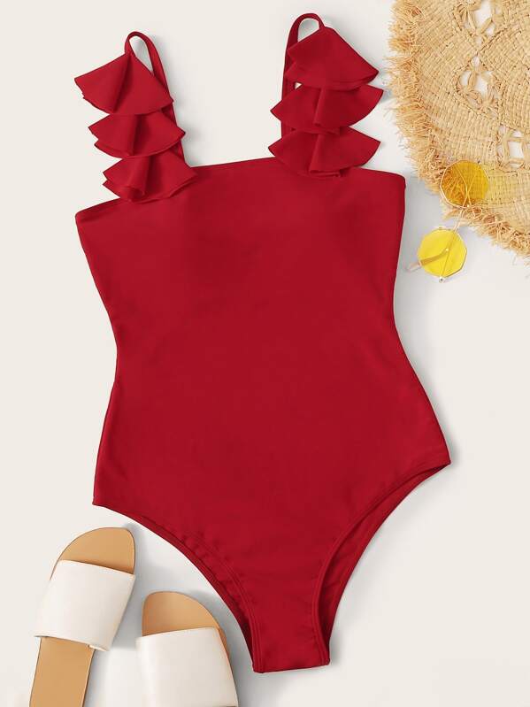 

Tiered Layer One Piece Swimwear, Red