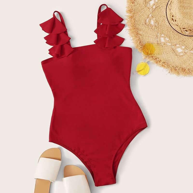 

Tiered Layer One Piece Swimwear, Red