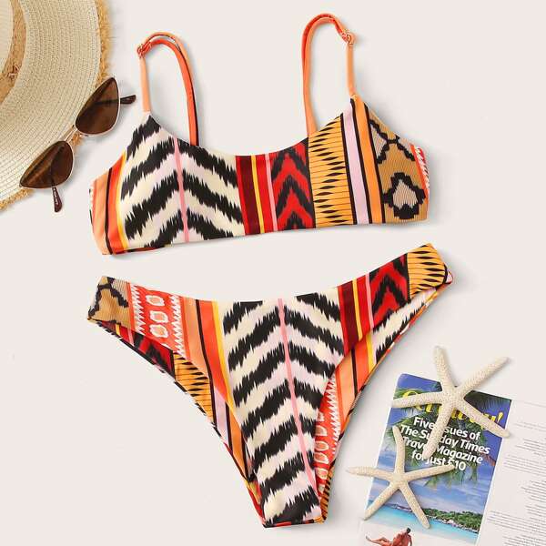 

Geometric Random Print Bikini Set, Multicolor