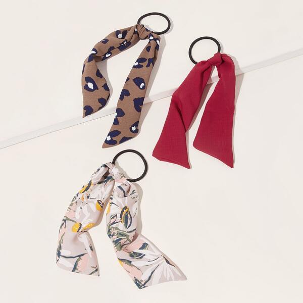 

3pcs Heart & Ditsy Floral Pattern Scrunchie Scarf, Multicolor
