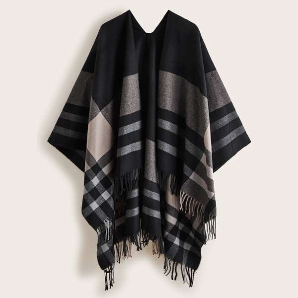 

Plaid Pattern Fringe Hem Shawl, Multicolor
