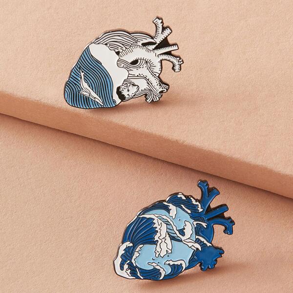 

2pcs Heart Design Brooch, Multicolor